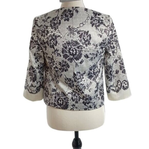 The Limited Womens XS Black White Floral Brocade Jacket Blazer 3/4 Sleeve - Picture 5 of 10